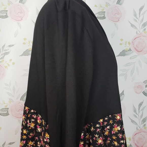 NEW Womens Pretty Black Dainty Pink Floral Open Front Cardigan Sweater L large - Picture 4 of 9